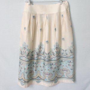 T.A. Whitney beige pleated paisley border skirt 12